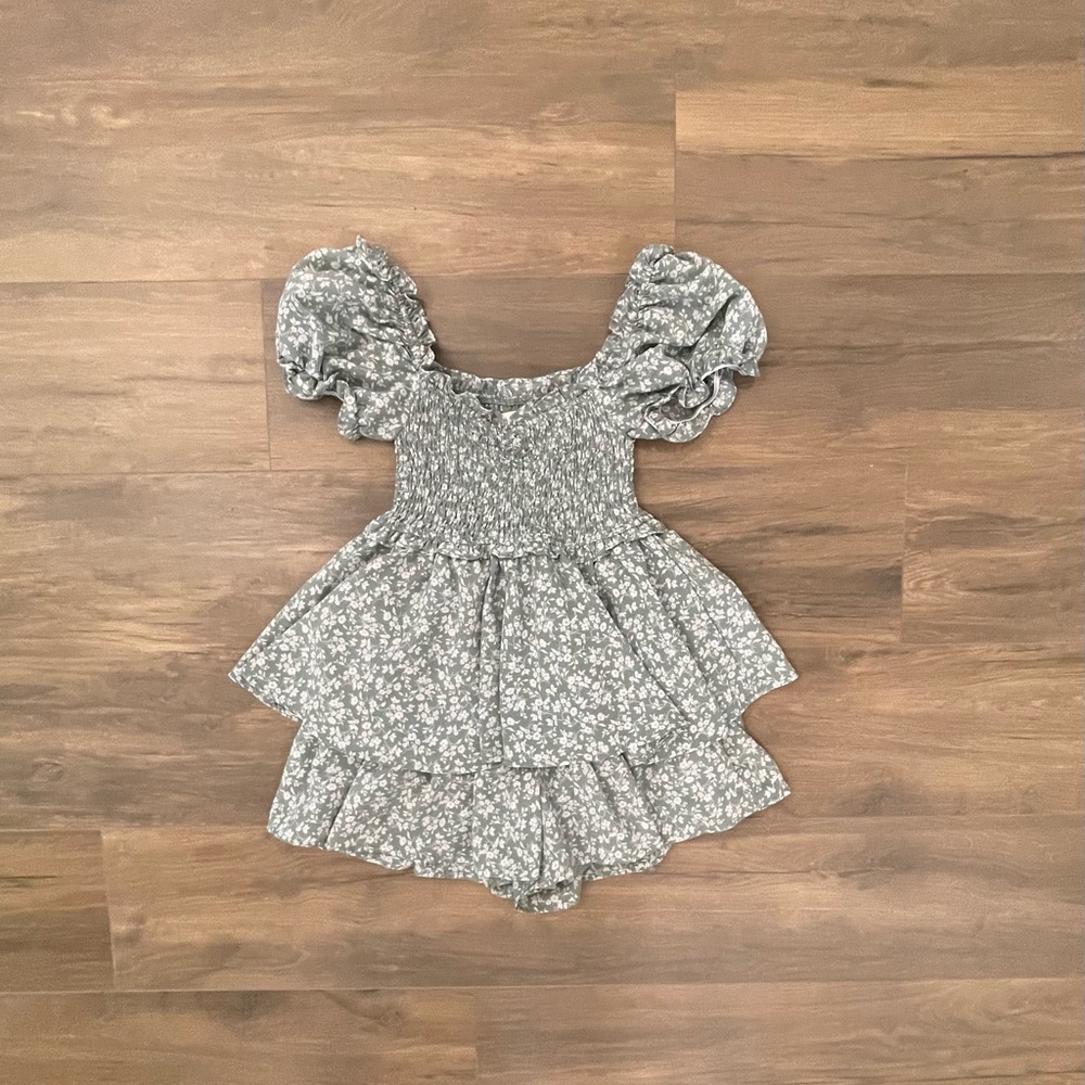 Altar'd State Green and White Floral Romper